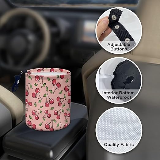 Brosoneto Hanging Car Garbage Bag Cute Cherry Printed for Car Front Seat, Back Seat, Floor, Garbage Bin Decoration Portable Car Rubbish Bin