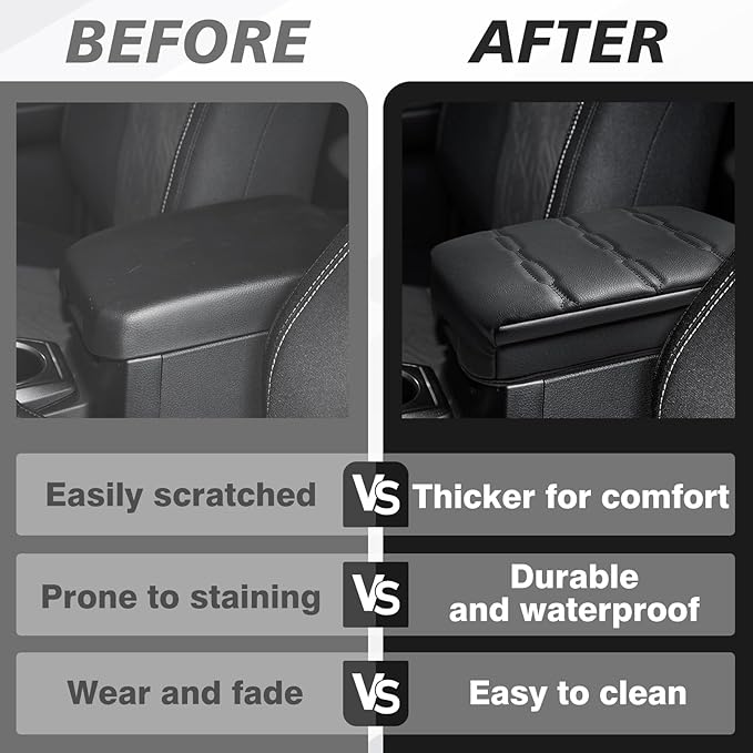 Muslogy Center Console Armrest Cover Compatible with Toyota Tacoma 2016-2023 Comfort Armrest Pad Arm Rest Cushion Vegan Leather Protector 1-Inch Extra Thick