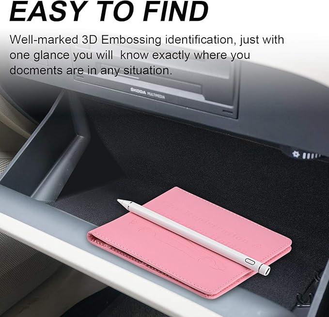 Cacturism Car Registration and Insurance Holder, Vehicle Glove Box Car Organizer，Women Interior Car Accessories Case for Cards, Essential Document, Driver License, Pink | for Cards, Essential Document, Driver License