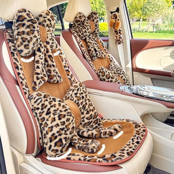 LYFJMUS 4 Pack Plush Bow Car Headrest Pillow and Lumbar Support Pillow Soft Butterfly Car Neck Pillows for Driving Cars Decor (Brown Leopard)