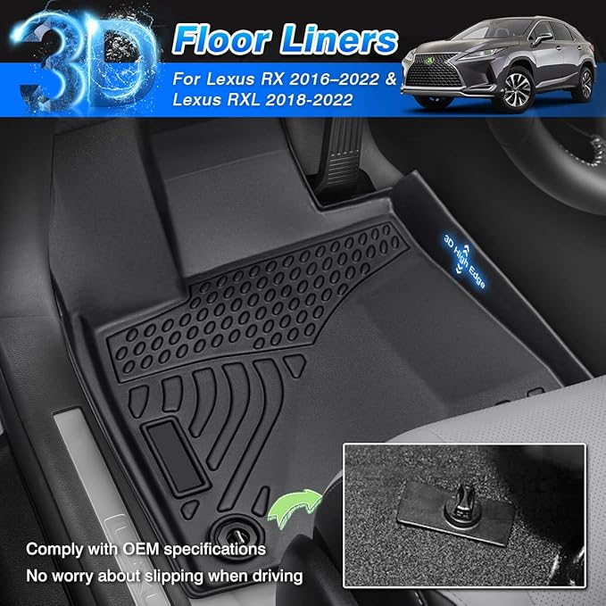 Cartist Floor Mats Fit for Lexus RX 2016-2022 (RX350/ RX450h), 2018-2022 RXL (RX350L/ RX450hL), All Weather Floor Liner for Car Heavy Duty Black