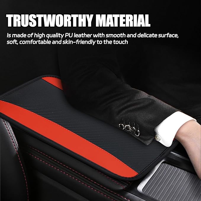 Hovom Car Center Console Cover, 12.72"×7.15" Leather Armrest Cover for Cars, Stylish Auto Armrest Cushion Pad, Anti-Scratch Vehicle Arm Rest Protector, Universal Interior Car Accessories (Red)