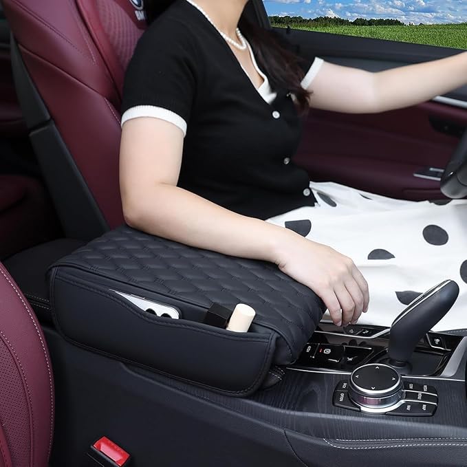 Car Armrest Cushion for Lexus UX RZ RC RX 2003-2025, Auto Center Console Covers Pad Leather Accessories, Memory Foam Arm Rest Protector Mat with Side Storage Bag, E/Brown