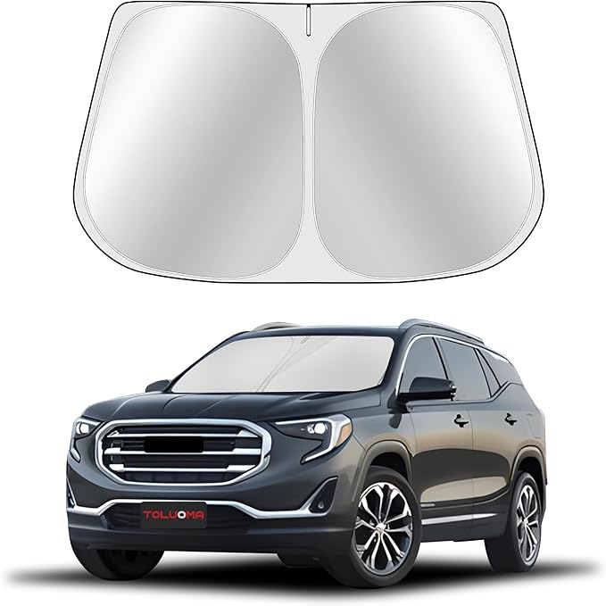 Toluoma Custom Fit Windshield Sun Shade for GMC Terrain 2018-2025 - Full Coverage, 210T Reflective Fabric, Double-Layer Design - Blocks 99% UV Rays, Keeps Car Cool, Easy to Install and Store