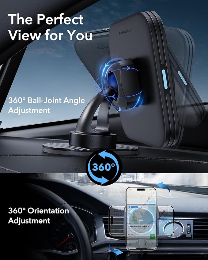 ESR for MagSafe Car Mount Charger, 15W Magnetic Wireless Car Charger, for MagSafe Phone Charging, Air Vent Phone Holder for iPhone 17e/17-12, Samsung Galaxy S26/S25, with 36W QC 3.0 Fast Charging