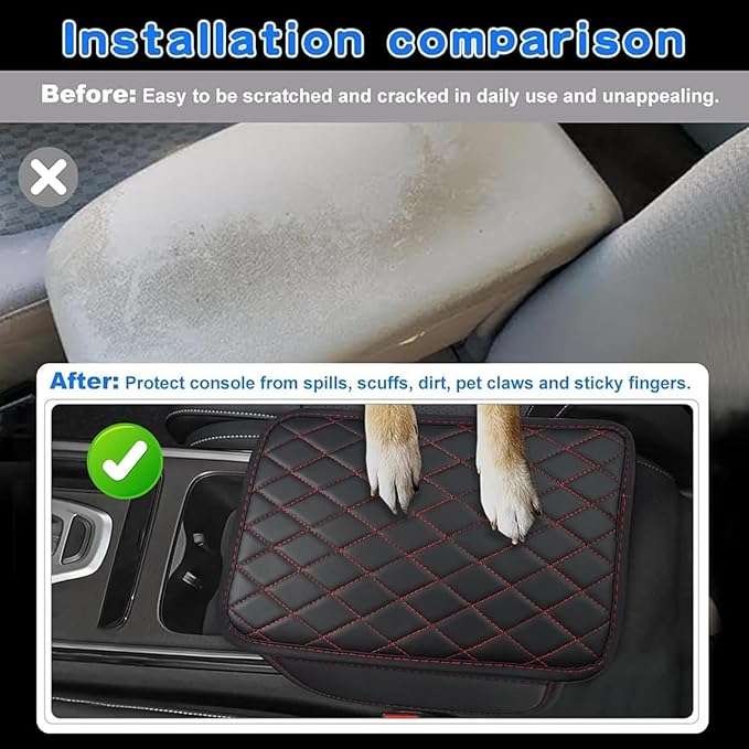 Car Armrest Cushion for BMW iX X1 X2 X3 X4 2004-2025, Center Console Covers Pad Leather Accessories, Arm Rest Protector Mat with Side Storage Bag for SUV/Sedan/Truck, B/Black-Red