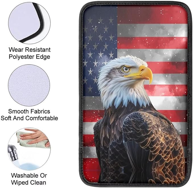 Horeset American Flag Eagle Polyester Car Armrest Cover Cushion Pad Accessories Interior Decor Auto Center Console Fit SUV Truck Sedan