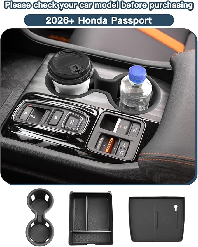 (3PCS)2026 Passport Center Console Organizer for Honda Passport TrailSport 2026 Accessories,Armrest Box & Cup Holder & Wireless Mats Compatible with 2026 Honda Passport TrailSport/TrailSport Elite/RTL