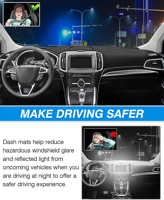 Cartist Dash Cover Compatible with Ford Edge 2015-2022 2023 2024 2025 Accessories Dashboard Cover Mat Non-Slip Carpet Sunshield Glare UV Rays Protector
