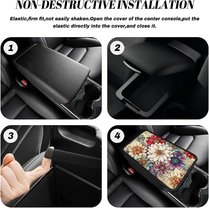 CLOHOMIN Colorful Dahlia Car Center Console Cover, Universal Arm Rest Center Console Storage Cover Flowers Auto Car Armrest Cover for Most Vehicles Automobile Accessories