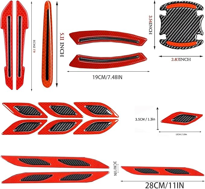 16 Piece Reflective Car Sticker Set Mirror Warning Sticker Car Door Handle Protector Reflective Self-Adhesive and Scratch Free Paint Protective Film (Red)