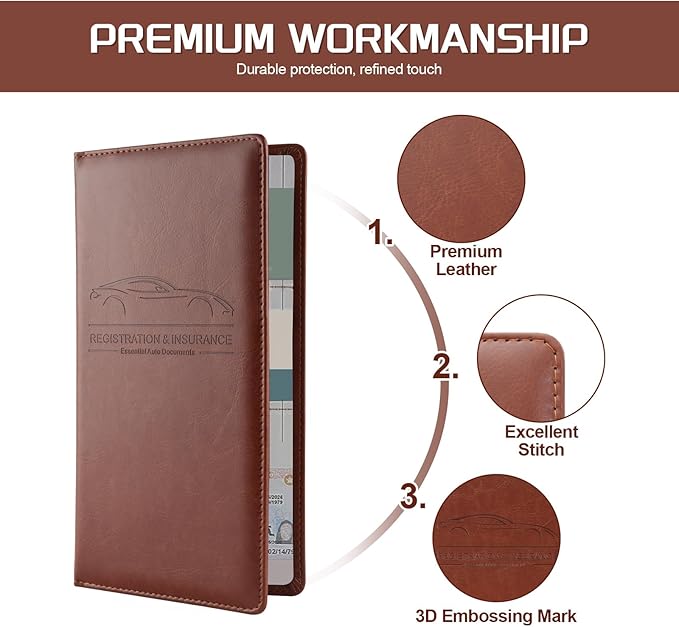JUSTTOP 2Pack Car Registration and Insurance Holder,Car Document Holder for Cards License with Magnetic Shut,Vehicle Glove Box Car Organizer for Documents, Cards, License(Brown)
