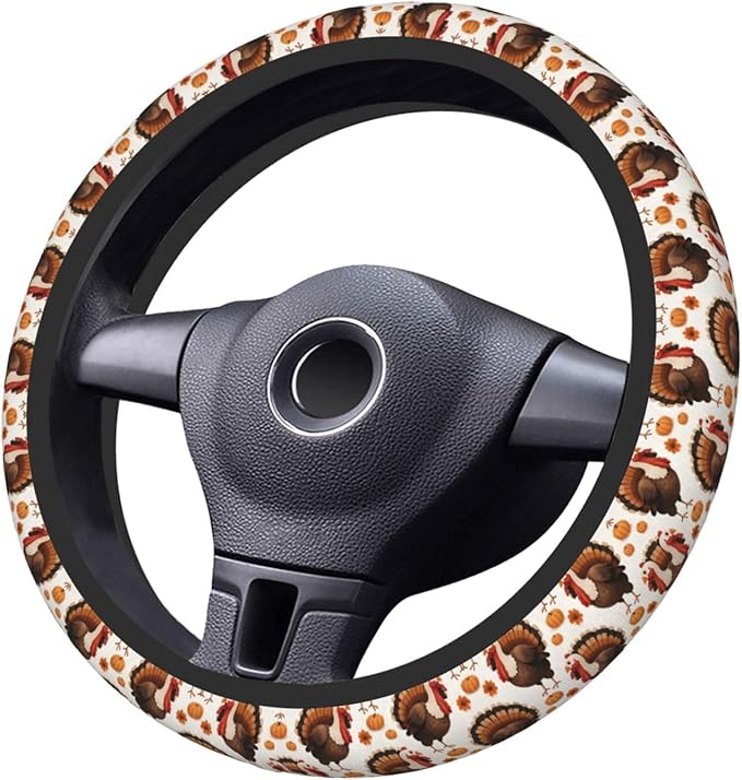 Thanksgiving Funny Turkey Universal Fit Steering Wheel Cover for Car, Truck, and SUV, Durable Steering Wheel Protection