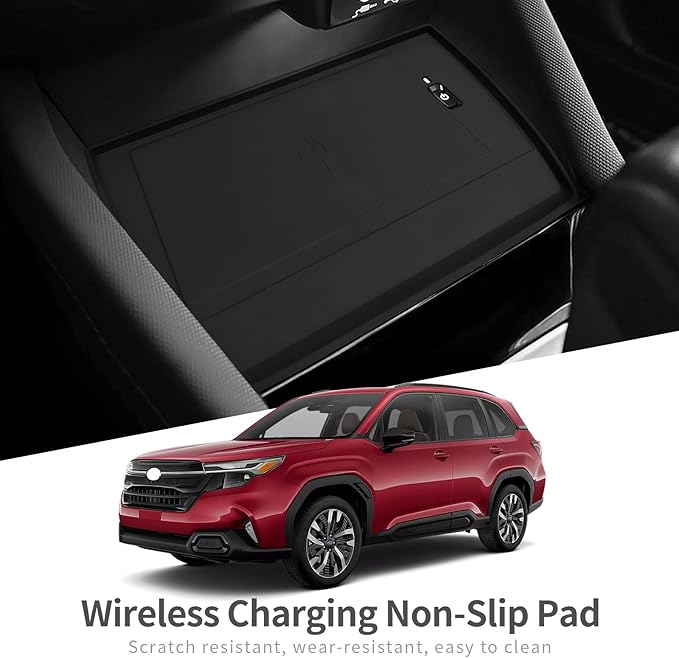 SMABEE Center Console Wireless Charging Protective Mat for Subaru Forester 2025 Accessories Silicone Non-Slip Pad Interior (Only Fit for Wireless Charging) Black