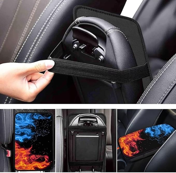 Mintutlipy Universal Car Center Console Cover Blue Red Flames Automotive Armrest Cushion Nonslip Arm Rest Cover for Car