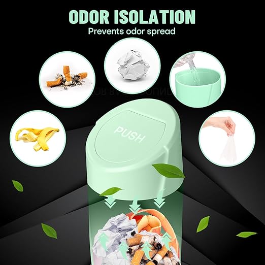SGLRT Car Trash Can Bin with Lid - Car Garbage Can Cup Holder - Green Mini Leakproof Vehicle Trash Garbage Can Bin with 20pcs Trash Bags-Car Organizers and Storage for Front Back Seat Accessories