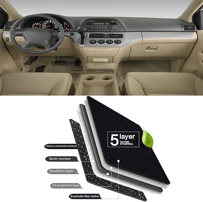 Upgraded Dashboard Mat for 2003-2008 Honda Odyssey Polyester Dashcover UV Protection Non-Slip Windshield Reflective Instrument Cover Interior Accessory Black