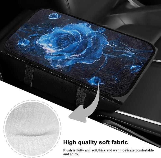 Bulopur Blue Rose Auto Armrest Console Cover Flannel Arm Rest Cover Car Flannel Warmth Car Console Covers Protect from Pet Claws for Most Vehicle, SUV, Truck, Car