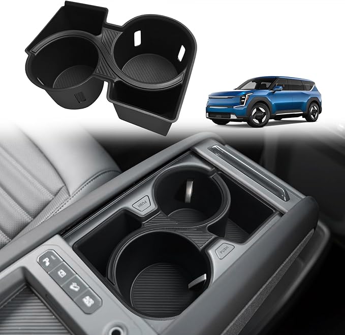 BestEvMod Center Console Cup Holder Inserts for 2024+ Kia EV9 Accessories Middle Console Armrest Front Drink Stopper Non-Slip Organizer Drink Cup Holder Organizer(Not for Wind/Light/Light Long Range)