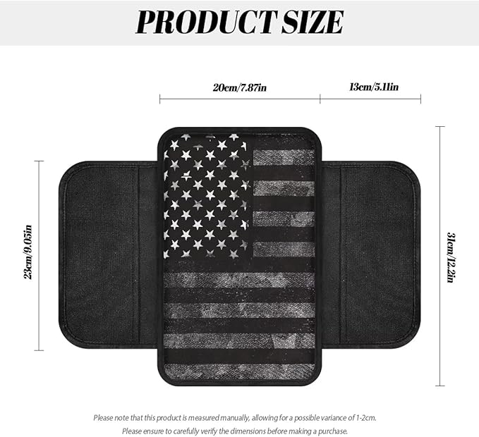 Boatee USA Flag Center Armrest Cover Dust-Proof Armrest Cover for Car Armrest Storage Box Mat Console Cover Automotive Armrests Comfortable Interior Protection with Pockets Black