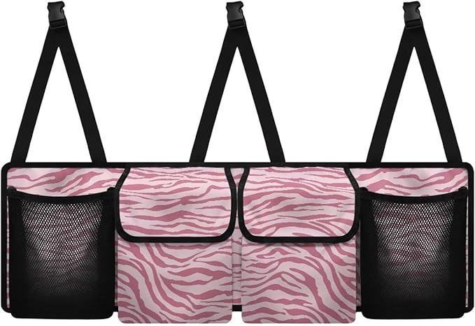 SEANATIVE Pink Zebra Car Trunk Organizer and Storage, Large Capacity Backseat Hanging Storage Car Accessories, Collapsible Backseat Car Organizer for SUV/MPV/Truck