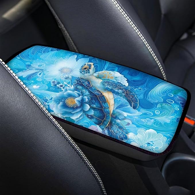 Blue Sea Turtle Car Center Console Cushion Pad Protect from Pet Claws Car Center Console Cover Auto Console Armrest Cover Universal Armrest Cover Pad