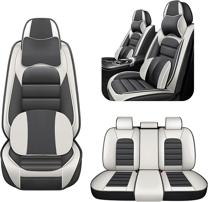 AREKA 5 Car Seat Covers for Honda Accord 2003-2026 Breathable Leather,Waterproof Car Seat Protectors with Comfort Headrest Pillows,Automotive Vehicle Cushion with Storage Pockets (Luxury,Gray)