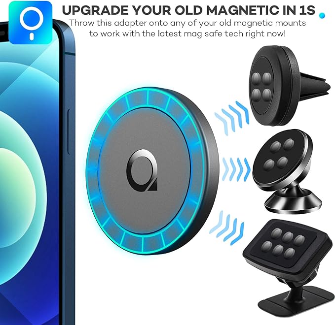 Magnetic Adapter Compatible with MagSafe Case and iPhone 16 15 14 13 12 Pro Max Mini, Attached to Old Magnetic Car Phone Mount Holder No Metal Plate Needed