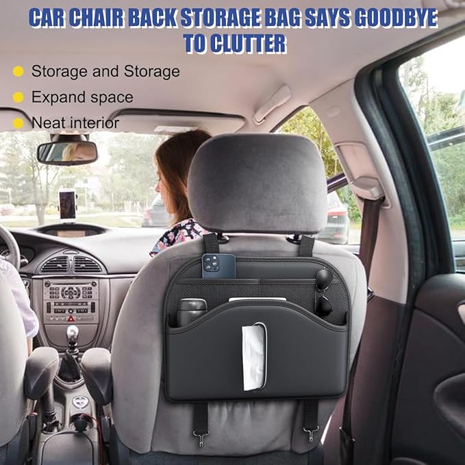 Car Tissue Holder, Multifunctional Vehicle Back Seat Organizer with Tissue Box Hook, Automotive Interior Headrest Hanging Storage Pocket Bag Accessories, Universal Fit