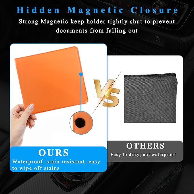 Kewucn 4 PCS Car Registration Insurance Holder, Essential Auto Card Glove Box Organizer, Vehicle Interior Accessories Perfect for Most Car, Truck, SUV (10.55''×4.8'', Orange)