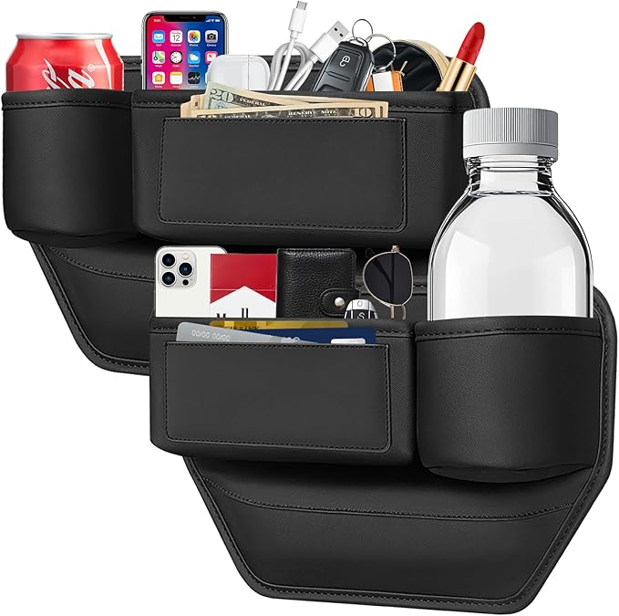 TESHITVLOG 2 Pack Car Seat Gap Filler Organizer, with Cup Holder and Storage, for Car, SUV, Truck - Holds Keys, Cards, Phone, Sunglasses and Small Items