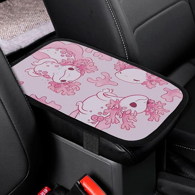 Axolotl Car Center Console Cushion Pad,Waterproof Armrest Seat Box Cover Protector,Comfortable Car Decor Accessories Fit for Most Cars, Vehicles, SUVs