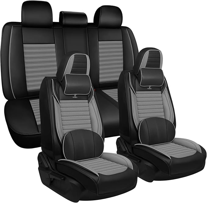 ARTIBY Seat Covers Full Set Custom Fit for Mitsubishi Outlander 2004-2025, Deluxe Waterproof Car Seat Cover, Breathable and Comfortable Leather Cushion Cover, Auto Interior Accessories (Black Gray)
