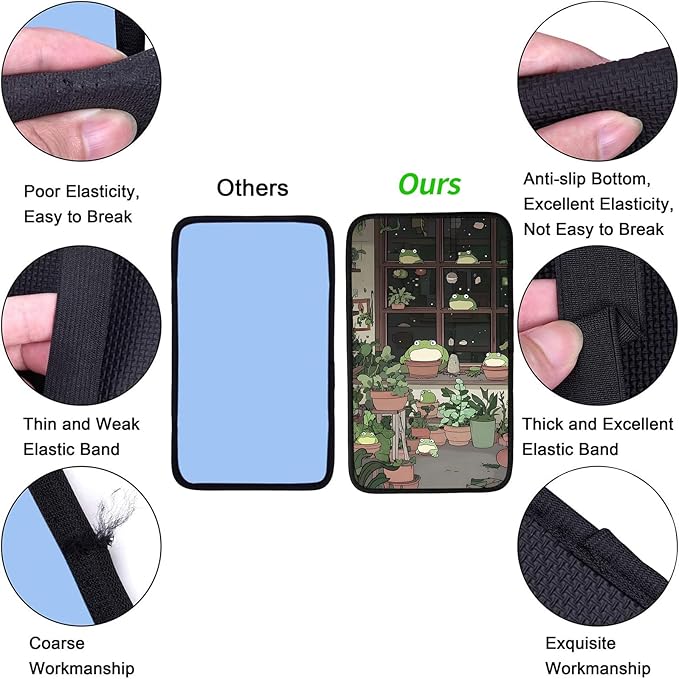 JANENFNA Car Armrest Cover Pads Universal Fashion Cute Auto Center Console Armrest Cover Pad with 2PCS Car Coasters Soft Waterproof Car Armrest Seat Protector for Women,Cute Green Frog