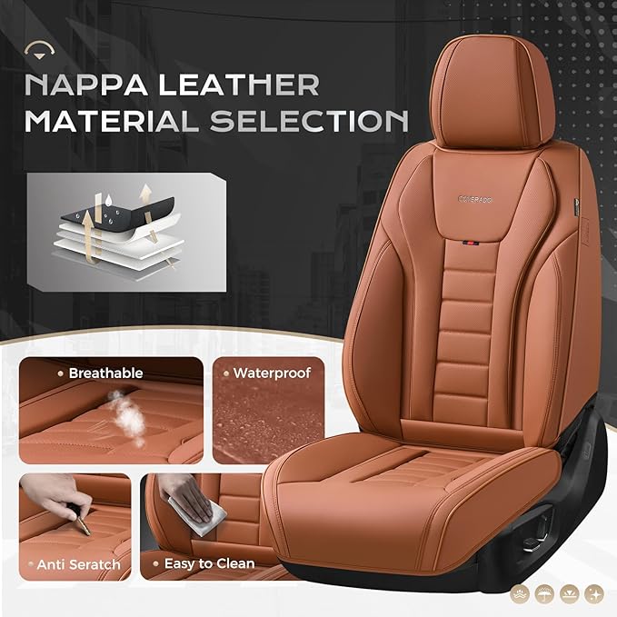 Coverado Car Seat Covers Full Set, Seat Covers for Cars, Front Seat Covers and Back Seat Cover Waterproof Leather Automotive Seat Cover, Universal Car Interior Protectors Cushion for Most Cars