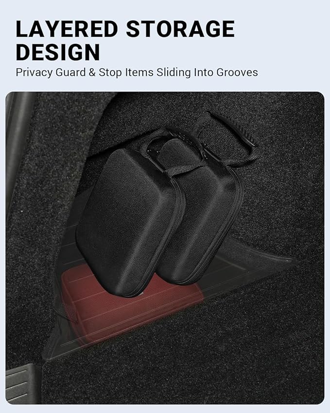 Motrobe 2025 2026 Tesla Model Y Juniper Trunk Organizer Trunk Storage Bins with TPE Lid Waterproof Rear Trunk Side Storage box Model Y Juniper (Standard, Premium & Performance 2025/2026) Accessories