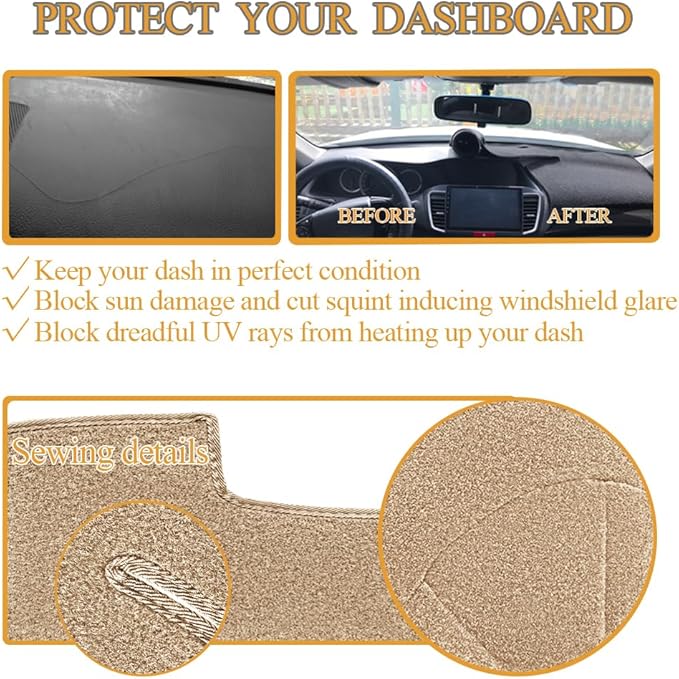 Dash Cover Mat Custom Fit for Ford E150 E250 E350 Econoline Cargo Van,Dashboard Cover Pad Carpet (Beige) J39