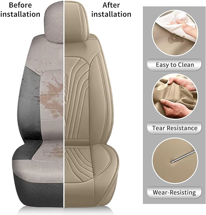 DISUTOGO Full Set Seat Covers Fit for Nissan Rogue Sport 2017-2022 Waterproof Faux Leather Automotive Cushion Protector Car seat Covers Compatible Airbag(5 Seats, Beige)