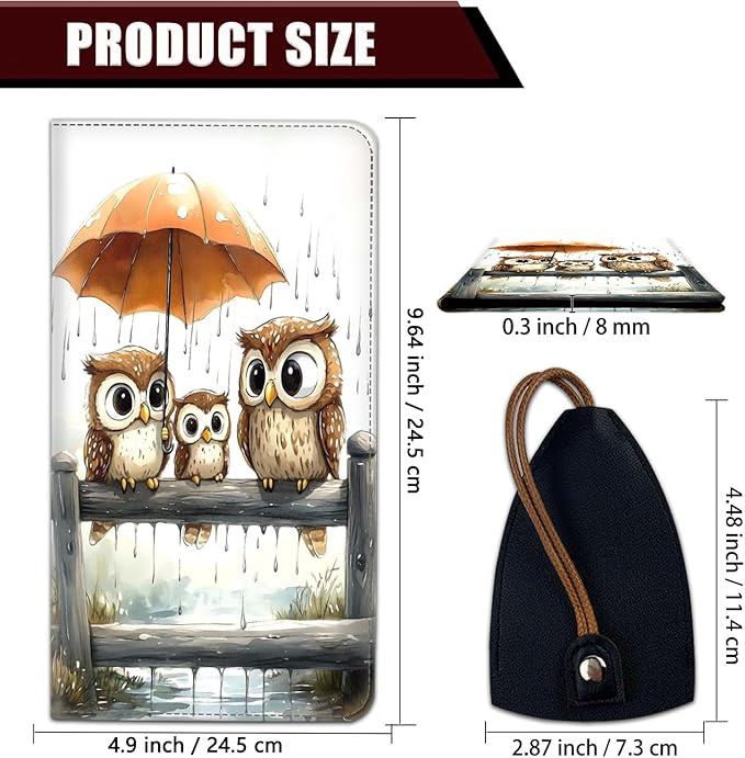 Car Registration Holder, PU Leather Vehicle Glove Box Organizer for Driver License, Document, Car Insurance Holder with Magnetic Shut, Auto Paperwork Wallet Case Accessories, Cute Owl Family Pattern