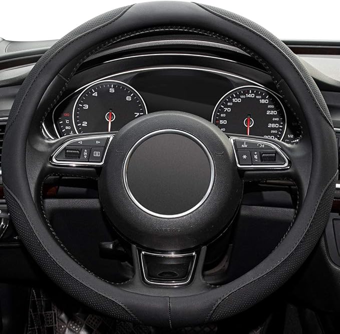 Xizopucy 14inch Steering Wheel Cover,Prius,Civic,S,(14-14.25inch)-Black Microfiber Leather Breathable, Anti Slip Car Accessories-