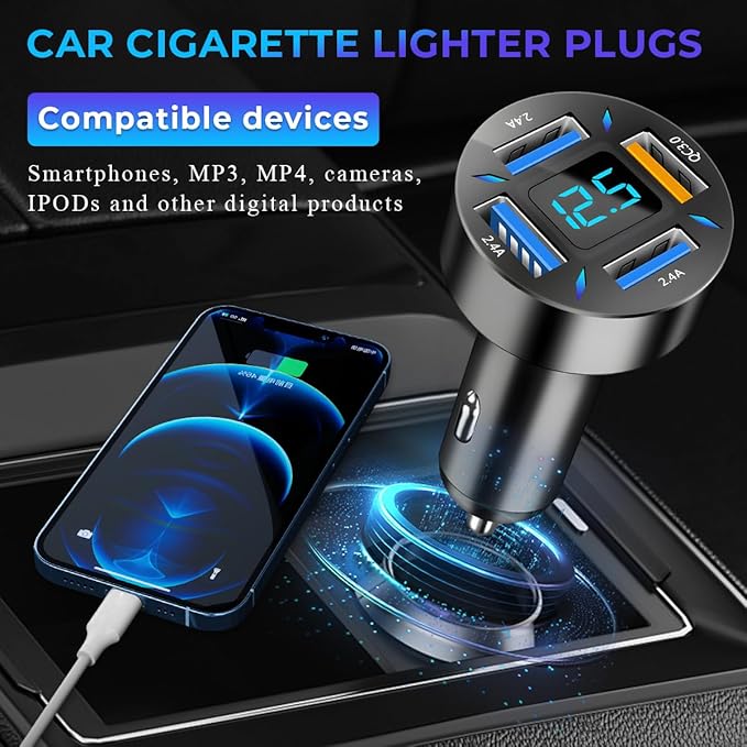 Augeny USB C Car Charger, 4 Port Auto Fast Charger with USB QC3.0, Cigarette Lighter USB Automotive Adapter Compatible with Most Mobile Cell Phone, Car Accessories (QC 3.0)