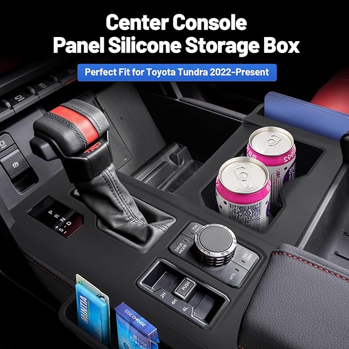 Canvcle Silicone Center Console Organizer for 2022-2025 Toyota Tundra Accessories - Center Console Gear Shift Panel Trim Cover Anti-Scratch Protective Pad with Cup Holder Inserts (Not for 2026 Tundra)