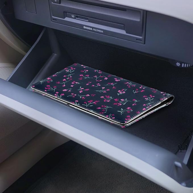 ALAZA Pink Purple Floral Car Registration and Insurance Card Holder Vehicle Glove Box Car Organizer Driver License Documents Holder Waller Case Organizers