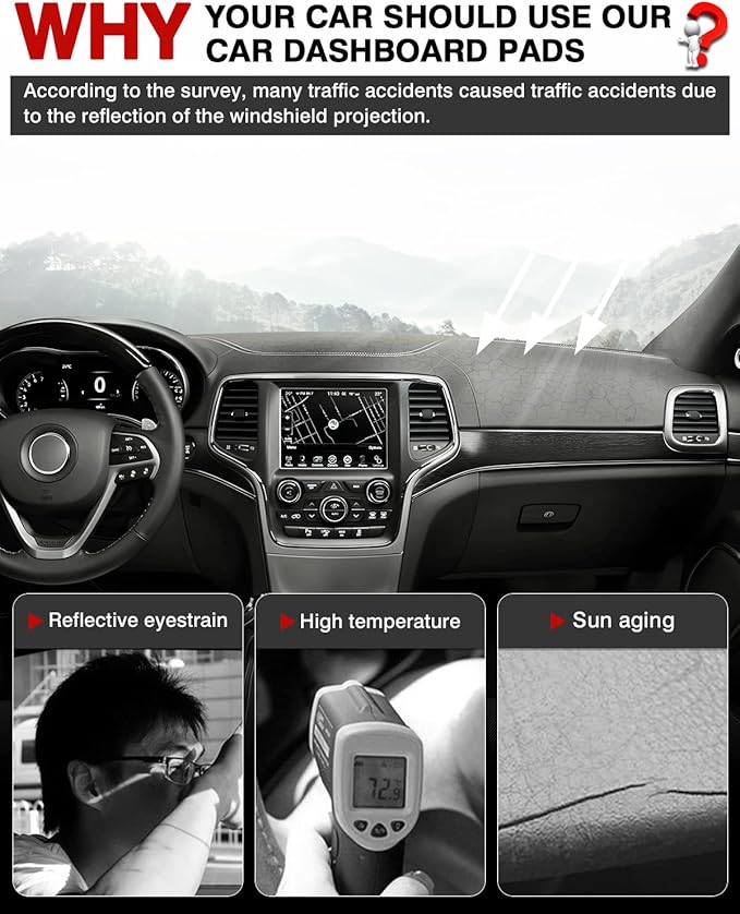 CARTIST Dashboard Cover Mat for 2011-2019 2020 2021 Jeep Grand Cherokee Accessories Dash Cover Suede Dash Mat Sunshade Glare UV Rays Protector (NOT for Jeep Cherokee & Grand Cherokee L)