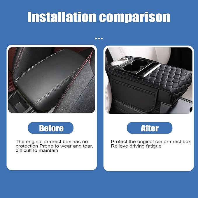 AOUTTUOA Universal Car Multifunctional Armrest Heightening Pad Microfiber Leather Black Multifunctional Car Armrest Cushion Storage Cup Holder Phone Storage Slot