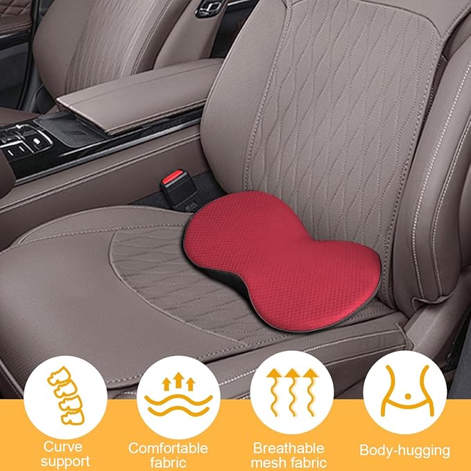Car Seat Cushion, Memory Foam Sciatica & Lower Back Pain Relief Vehicle Chair Pillow for Driving, Breathable Automotive Seat Support Pad, Universal for SUV Sedan Truck (Red)