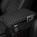 ADDSOM Car Center Console Cover with 6 Storage Pockets, Leather Car Arm Rest Cover Thickened Cushion, Universal Vehicle Armrest Pad Interior Protector, Black