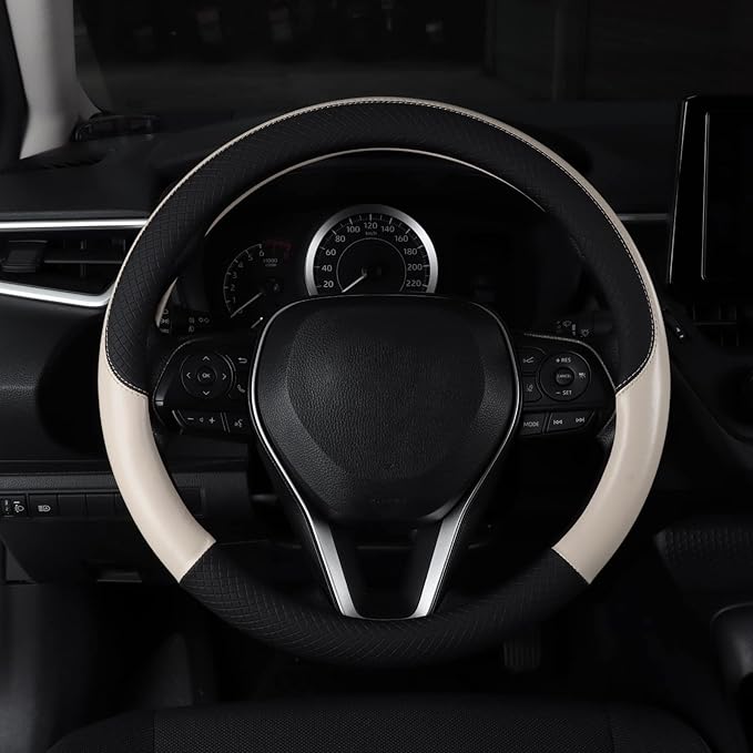 Auto Car Leather Steering Wheel Cover Anti Slip Wrap 15" (Beige)