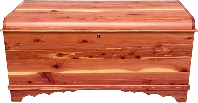 Rustic Red Door Co. Cedar Hope Chest with Waterfall Top, Amish Made Wooden Storage Trunk Box for Bedroom, Blanket, Clothes, Anti-Slam Hinges and Lock, 46", Cedar Wood, Natural Stain
