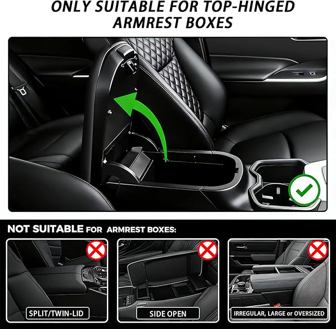 Car Armrest Cushion, Car Center Console Cover, Leather Armrest Cover for Car, Universal Middle Console Cushion with Storage Box, Cup Holder, Phone Slot, Waterproof Interior Accessories (black-red)
